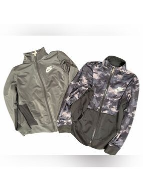 Nike Lightweight Tricot Track Zip Up Jackets TWO Gray and Camouflage Boys Size 6